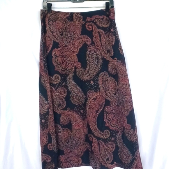 Talbots Skirt Womens 10P Petite Black Paisley Silk/wool blend midi skirt - Picture 1 of 6